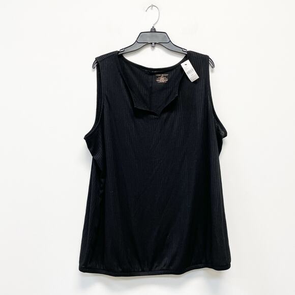 Lane Bryant NWT Women's 22 Black Ribbed Split Neck Stretch Tank Top - Picture 1 of 4